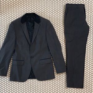 Topman slim fit suit dark gray with black details